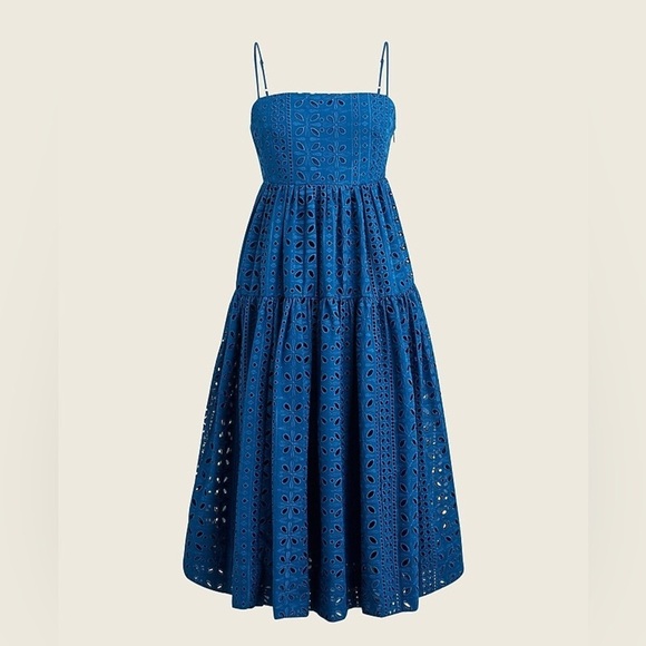 J. Crew Dresses & Skirts - NWT J. Crew tie back Eyelet Dress in navy blue lined spaghetti strap 6